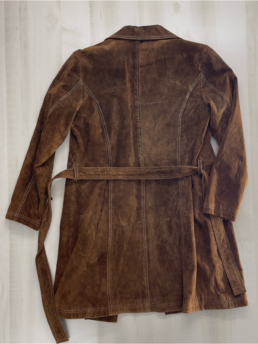 rare y2k WILSONS LEATHER maxima long brown suede leather jacket coat xl belted - Picture 8 of 8